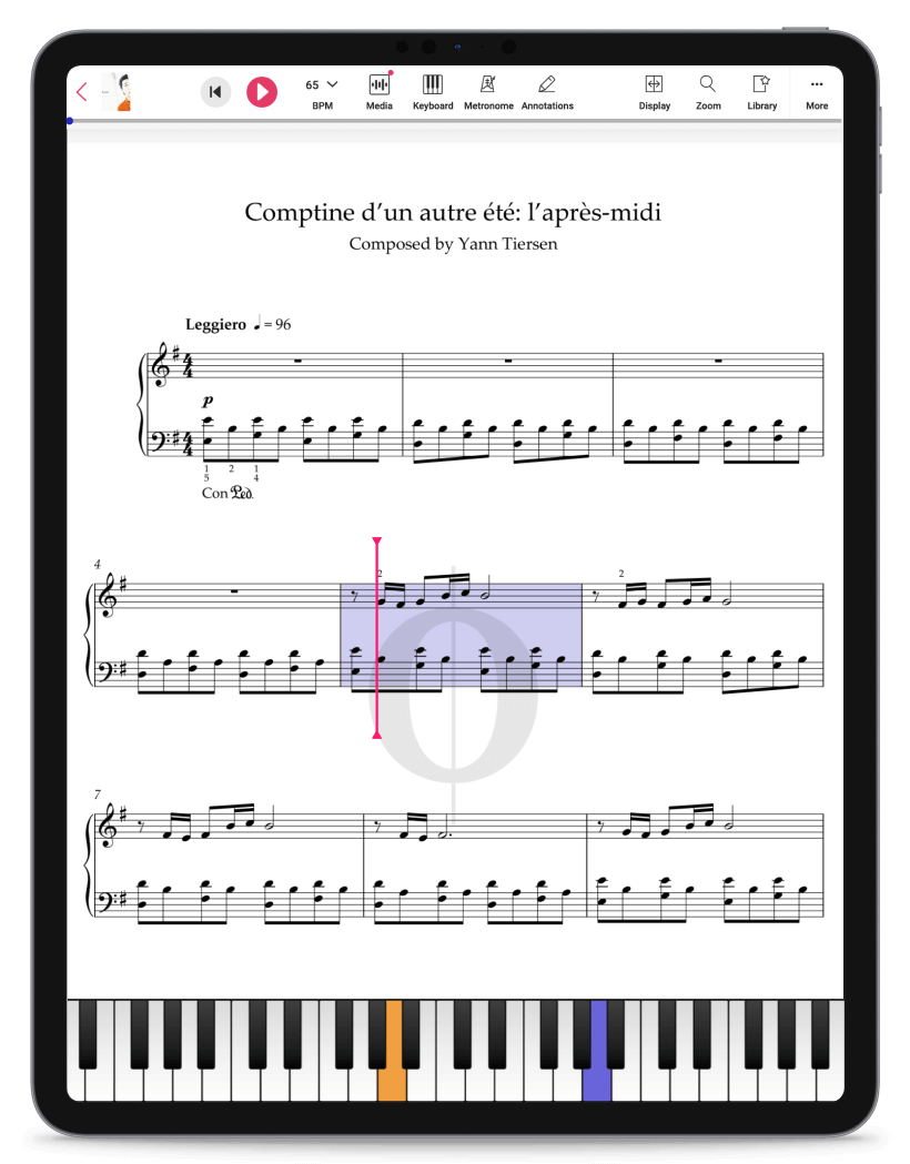 Tablet met de bladmuziekspeler van OKTAV