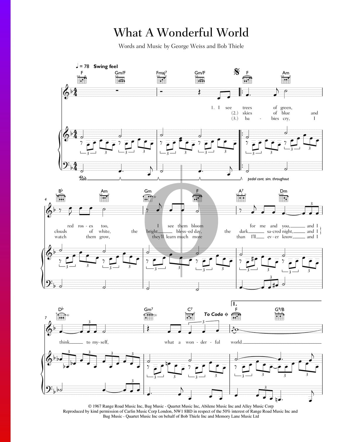 What A Wonderful World Sheet Music (Piano, Voice, Guitar) - PDF Download & Streaming - OKTAV